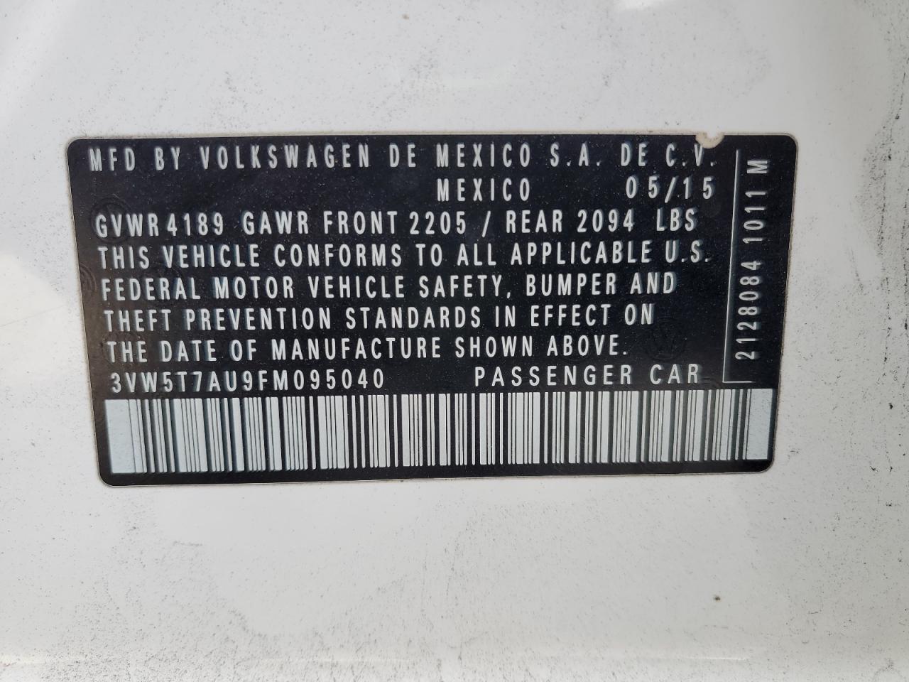 2015 Volkswagen Gti VIN: 3VW5T7AU9FM095040 Lot: 93638985