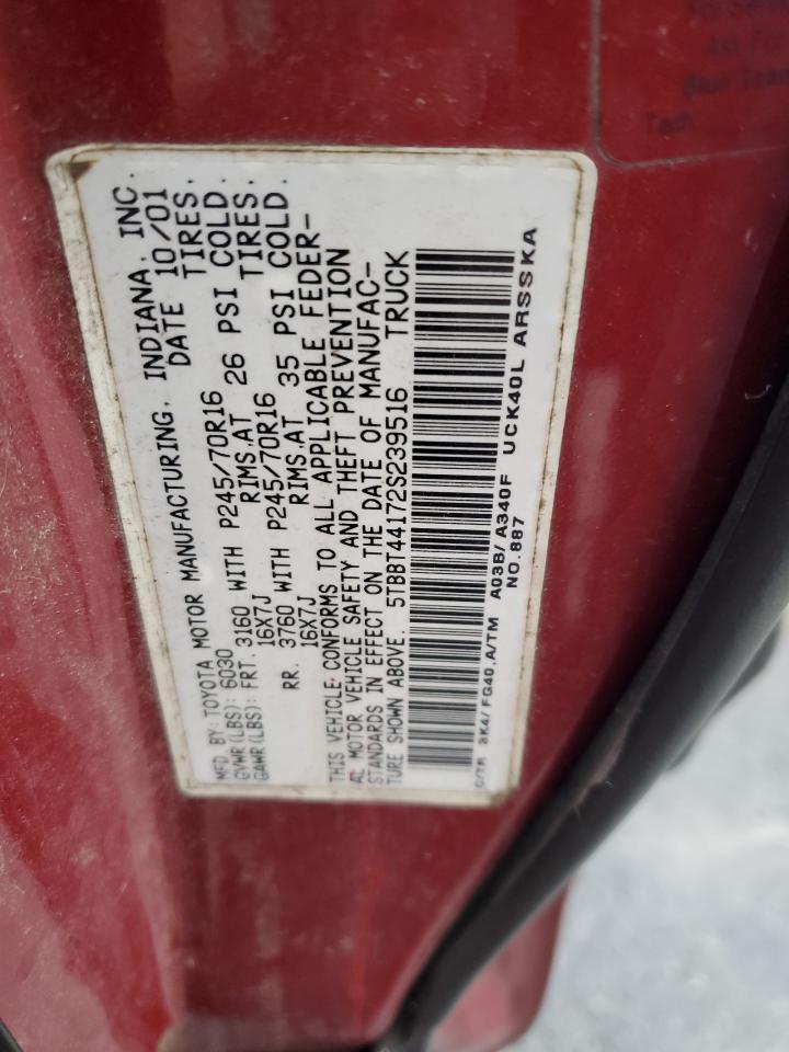 2002 Toyota Tundra Access Cab VIN: 5TBBT44172S239516 Lot: 93599785