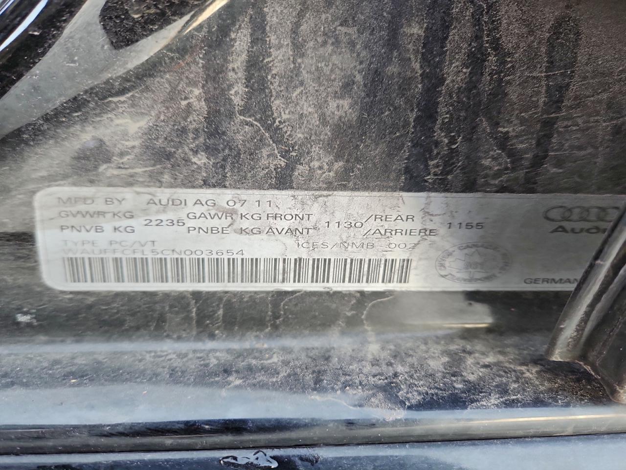 2012 Audi A4 Premium VIN: WAUFFCFL5CN003654 Lot: 90510935