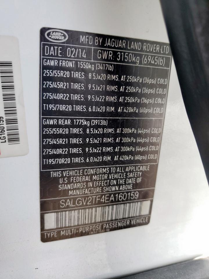 2014 Land Rover Range Rover Autobiography VIN: SALGV2TF4EA160159 Lot: 91309025