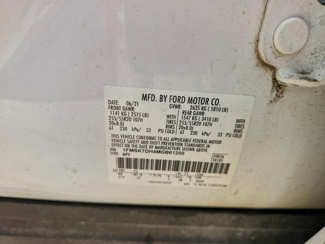 2021 Ford Explorer Xlt VIN: 1FMSK7DH4MGB61200 Lot: 93852725