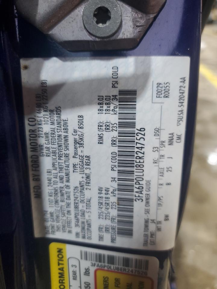 2014 Ford Fusion Se Hybrid VIN: 3FA6P0LU8ER247526 Lot: 93493785