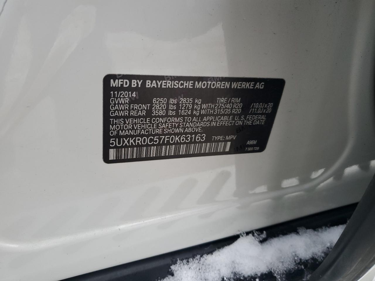 2015 BMW X5 xDrive35I VIN: 5UXKR0C57F0K63163 Lot: 92077675