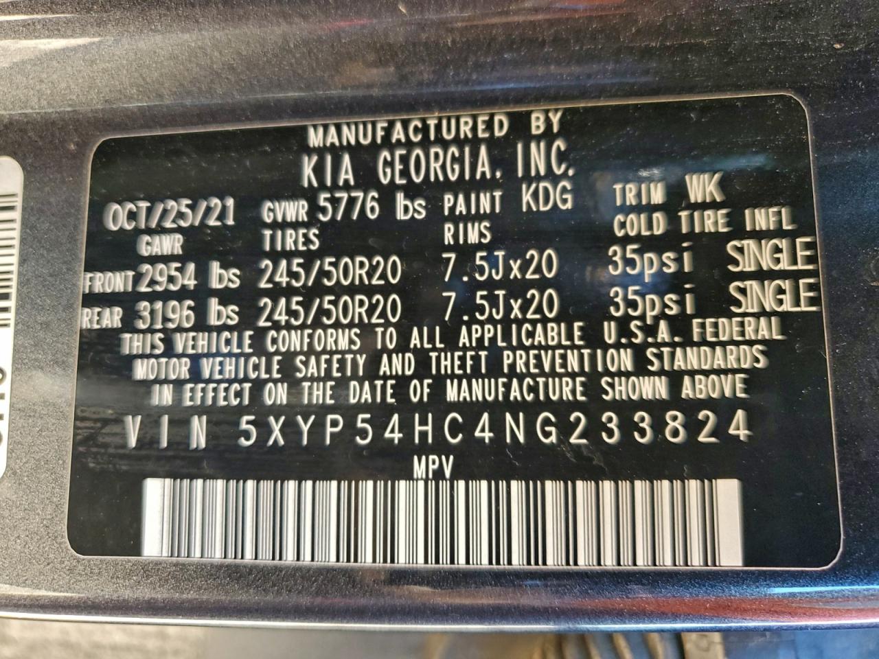 2022 Kia Telluride Sx VIN: 5XYP54HC4NG233824 Lot: 94380435