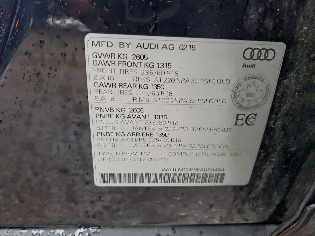 2015 Audi Q5 Tdi Premium Plus VIN: WA1LMCFP9FA099454 Lot: 90689045