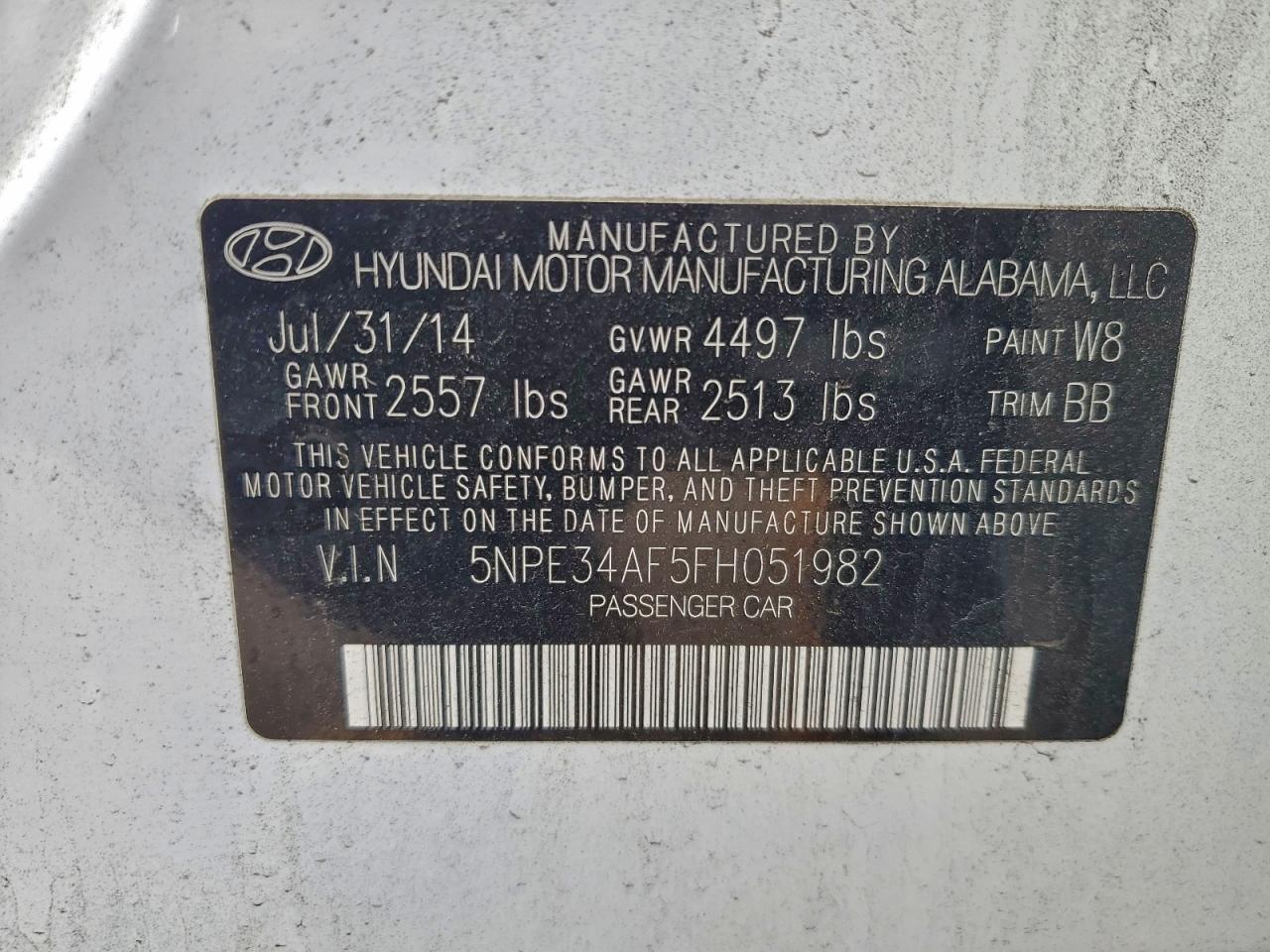 2015 Hyundai Sonata Sport VIN: 5NPE34AF5FH051982 Lot: 93366585