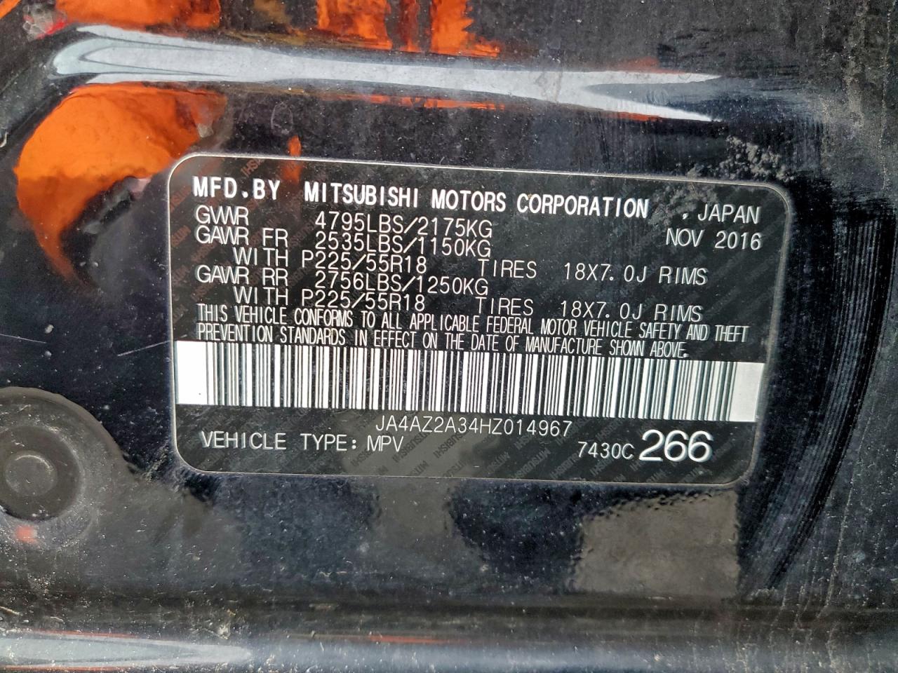 2017 Mitsubishi Outlander Es VIN: JA4AZ2A34HZ014967 Lot: 93727745