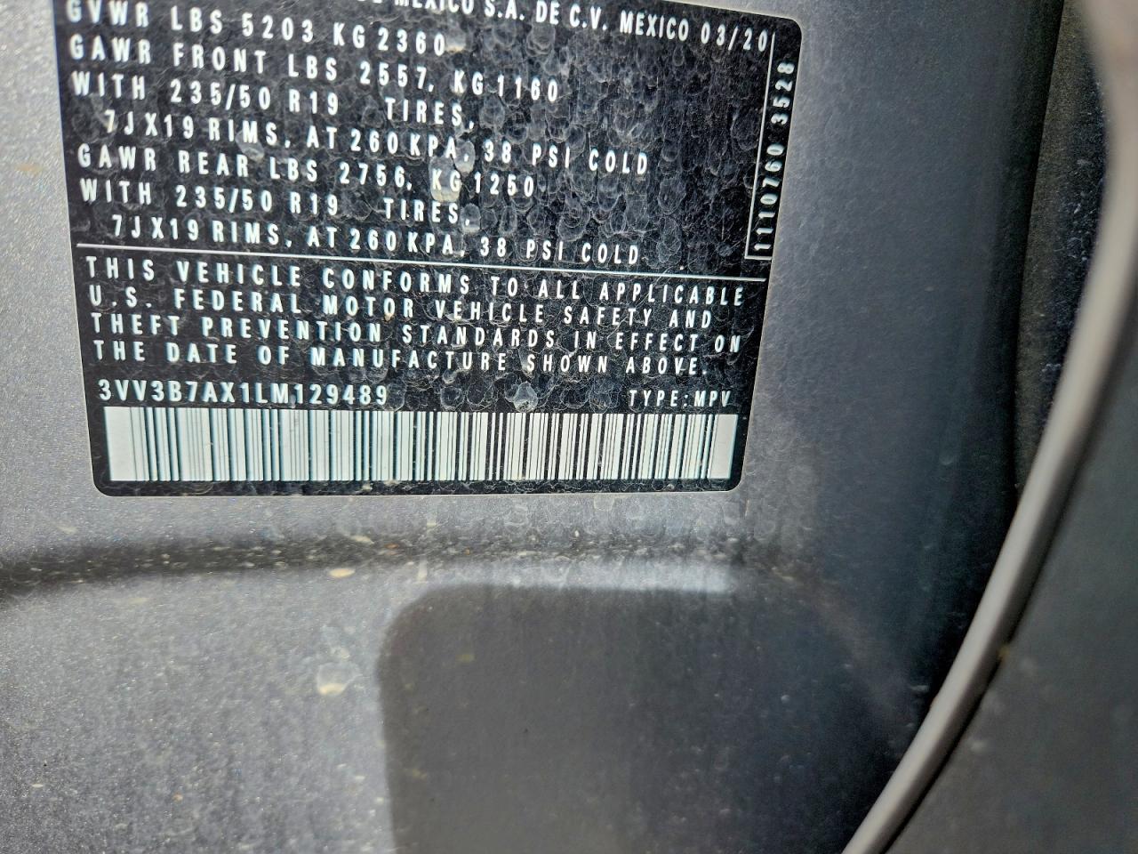 2020 Volkswagen Tiguan Se VIN: 3VV3B7AX1LM129489 Lot: 93848065