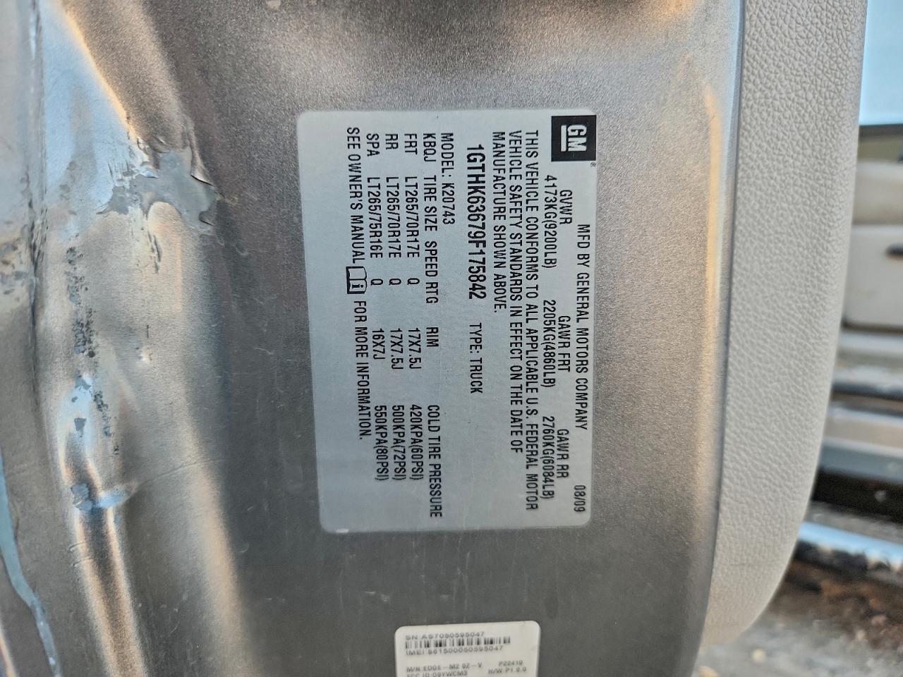 2009 GMC Sierra K2500 Slt VIN: 1GTHK63679F175842 Lot: 93249885