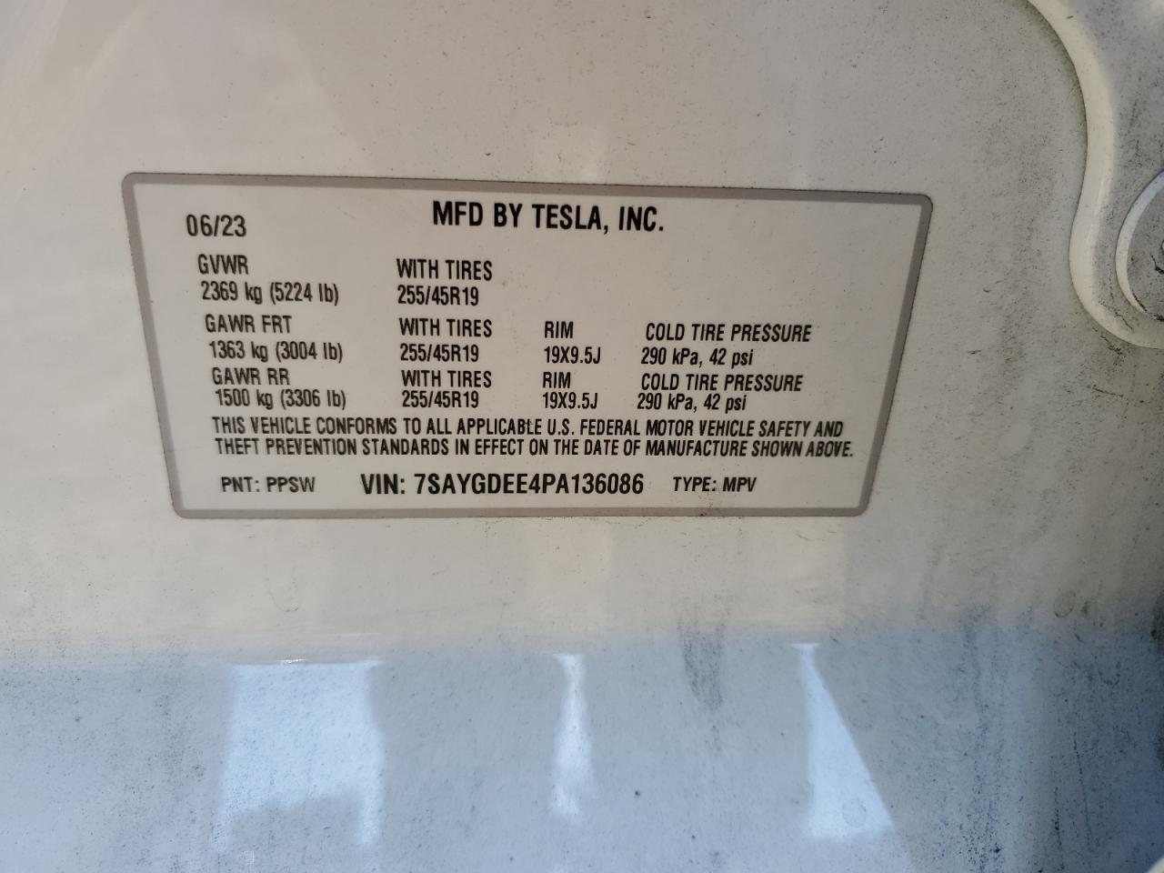 2023 Tesla Model Y VIN: 7SAYGDEE4PA136086 Lot: 91723965