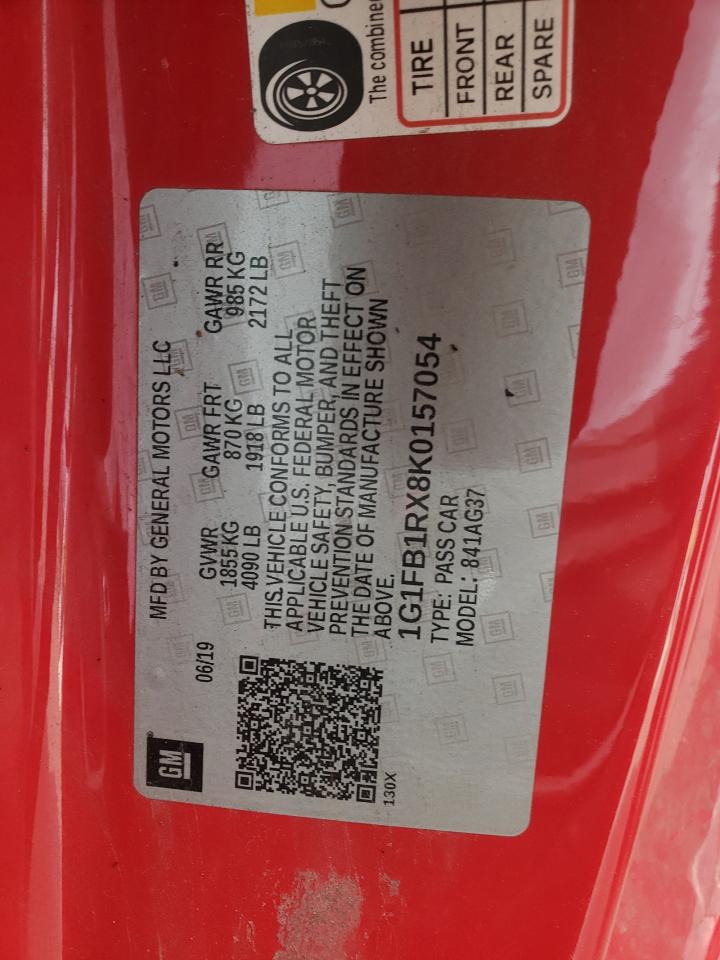 2019 Chevrolet Camaro Ls VIN: 1G1FB1RX8K0157054 Lot: 91662955