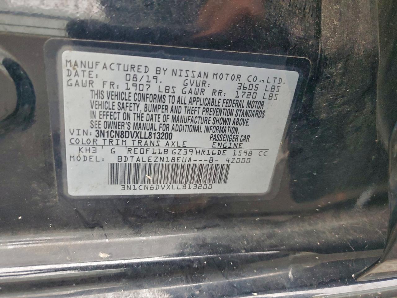 2020 Nissan Versa S VIN: 3N1CN8DVXLL813200 Lot: 93832595