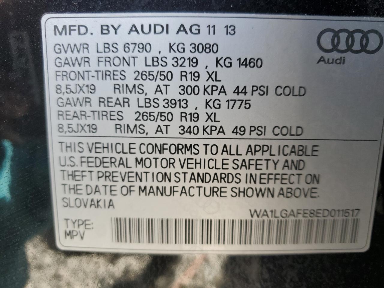 2014 Audi Q7 Premium Plus VIN: WA1LGAFE8ED011517 Lot: 92755665