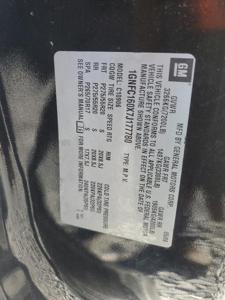 2007 Chevrolet Suburban C1500 VIN: 1GNFC160X7J177780 Lot: 91195575