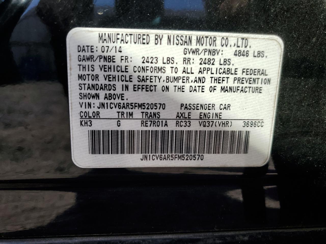 2015 Infiniti Q40 VIN: JN1CV6AR5FM520570 Lot: 92782665