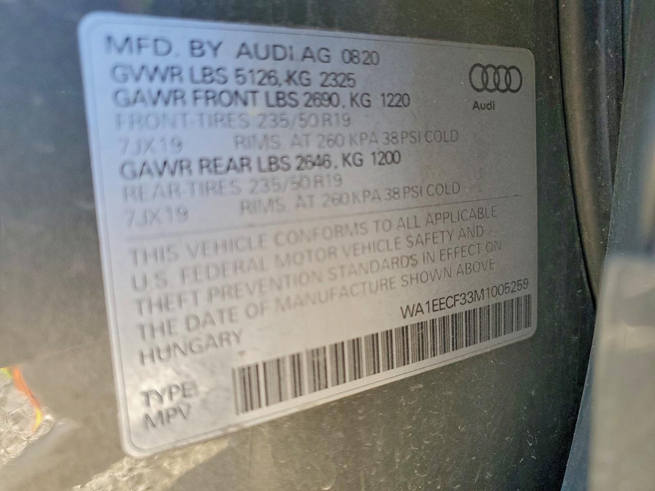 2021 Audi Q3 Premium Plus S Line 45 VIN: WA1EECF33M1005259 Lot: 93957645