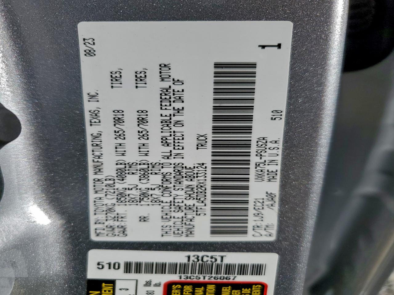 2024 Toyota Tundra Crewmax Sr VIN: 5TFLA5DB2RX133124 Lot: 92124175