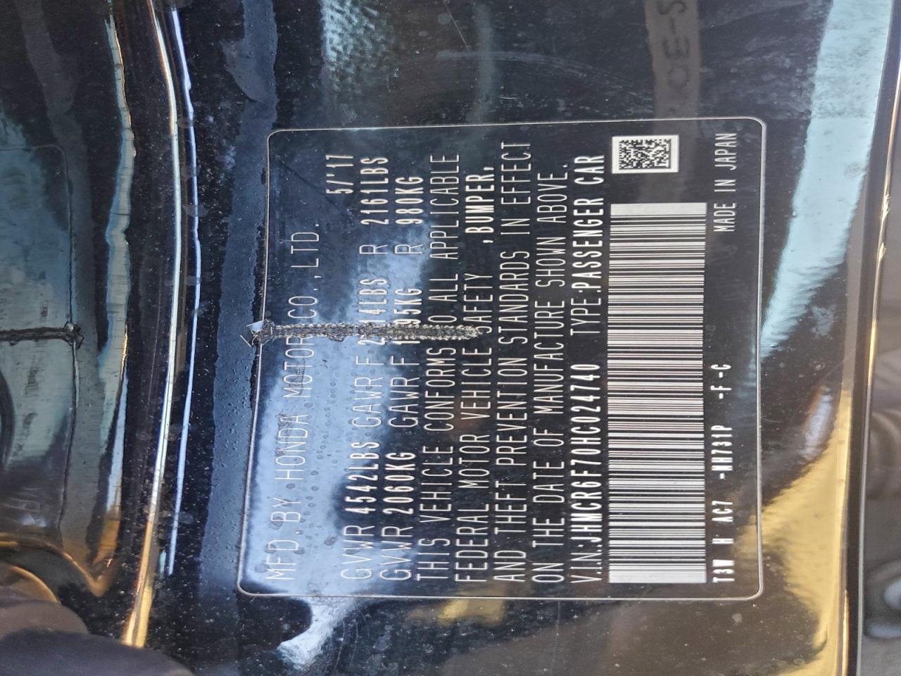 2017 Honda Accord Touring Hybrid VIN: JHMCR6F70HC024740 Lot: 93610785