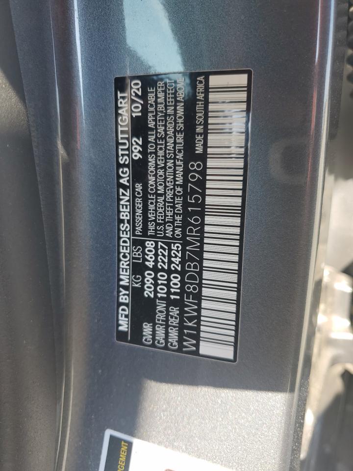 2021 Mercedes-Benz C 300 VIN: W1KWF8DB7MR615798 Lot: 93233795