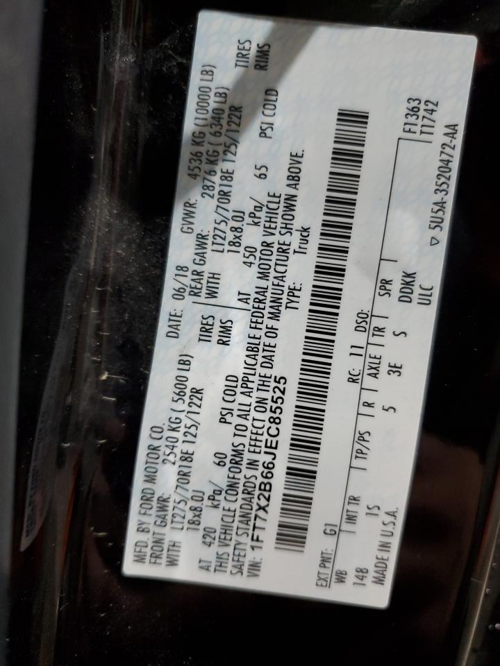 2018 Ford F250 Super Duty VIN: 1FT7X2B66JEC85525 Lot: 91707405