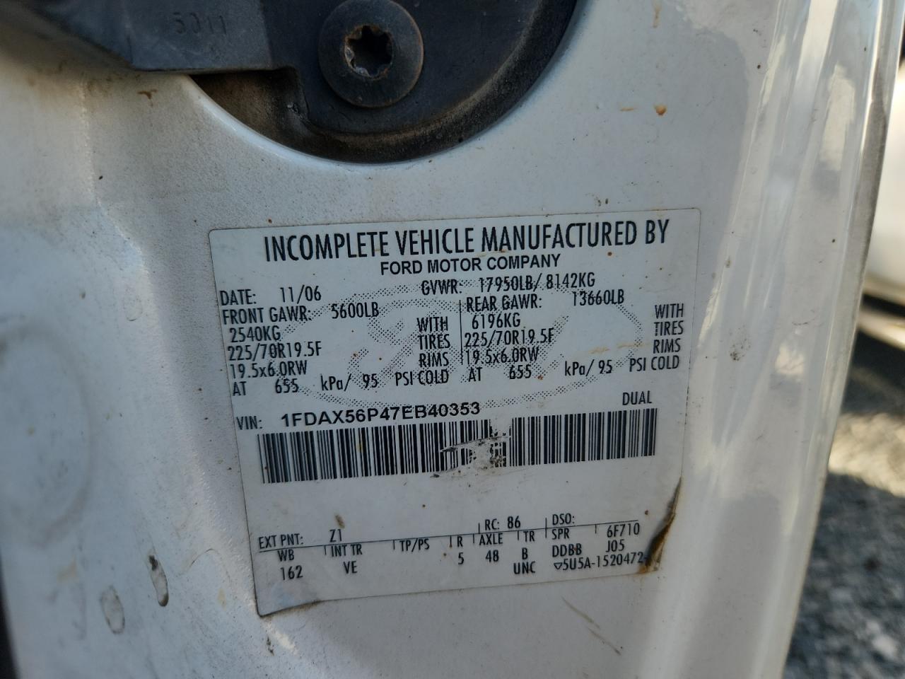 2007 Ford F550 Super Duty Utility / Service Truck VIN: 1FDAX56P47EB40353 Lot: 91921475