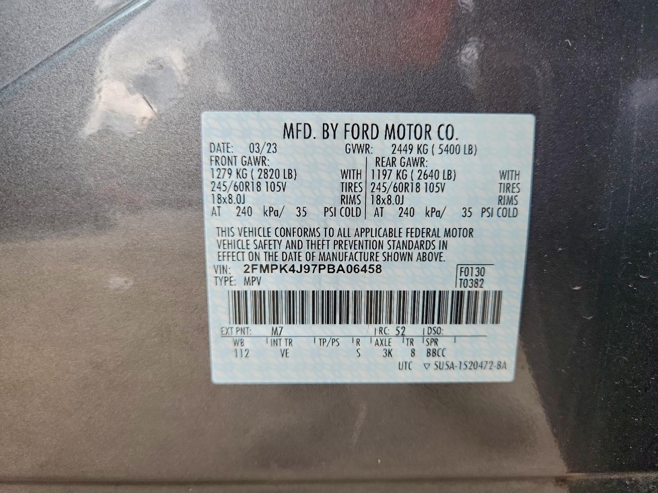 2023 Ford Edge Sel VIN: 2FMPK4J97PBA06458 Lot: 92653375