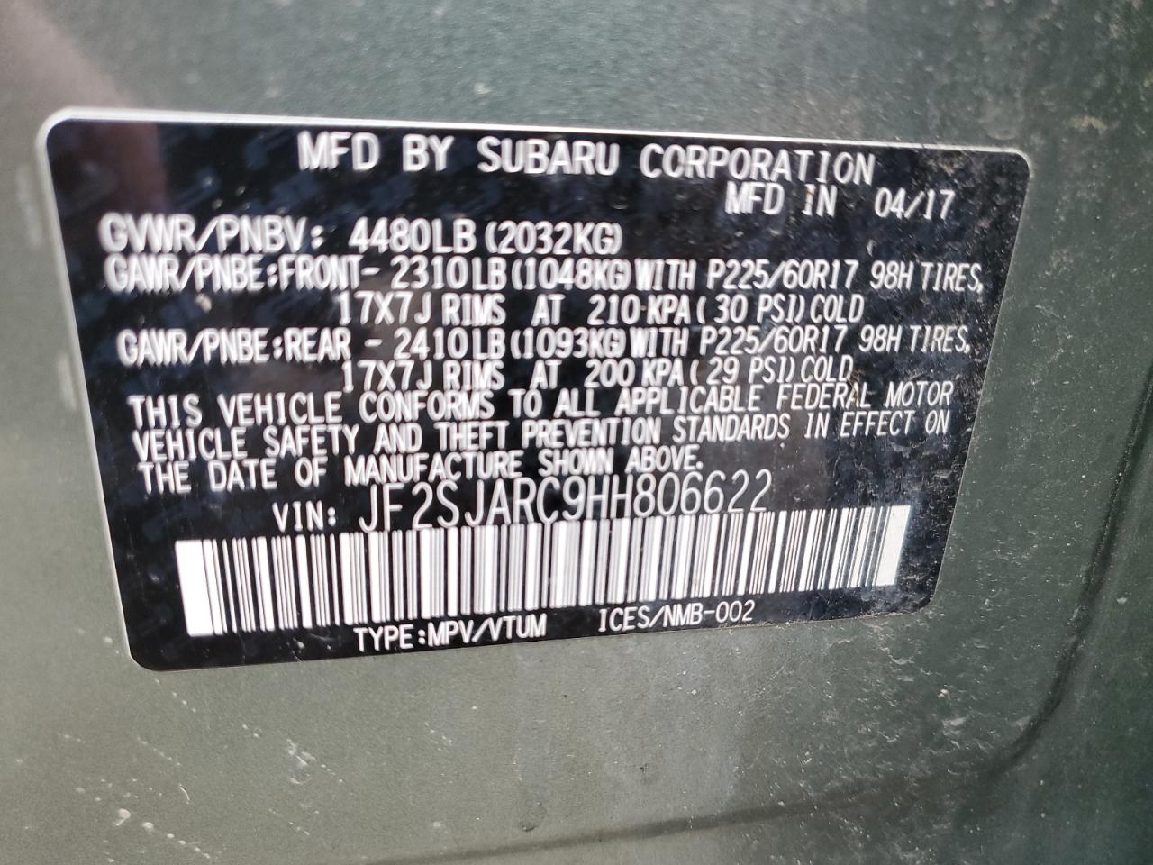 2017 Subaru Forester 2.5I Limited VIN: JF2SJARC9HH806622 Lot: 90469955