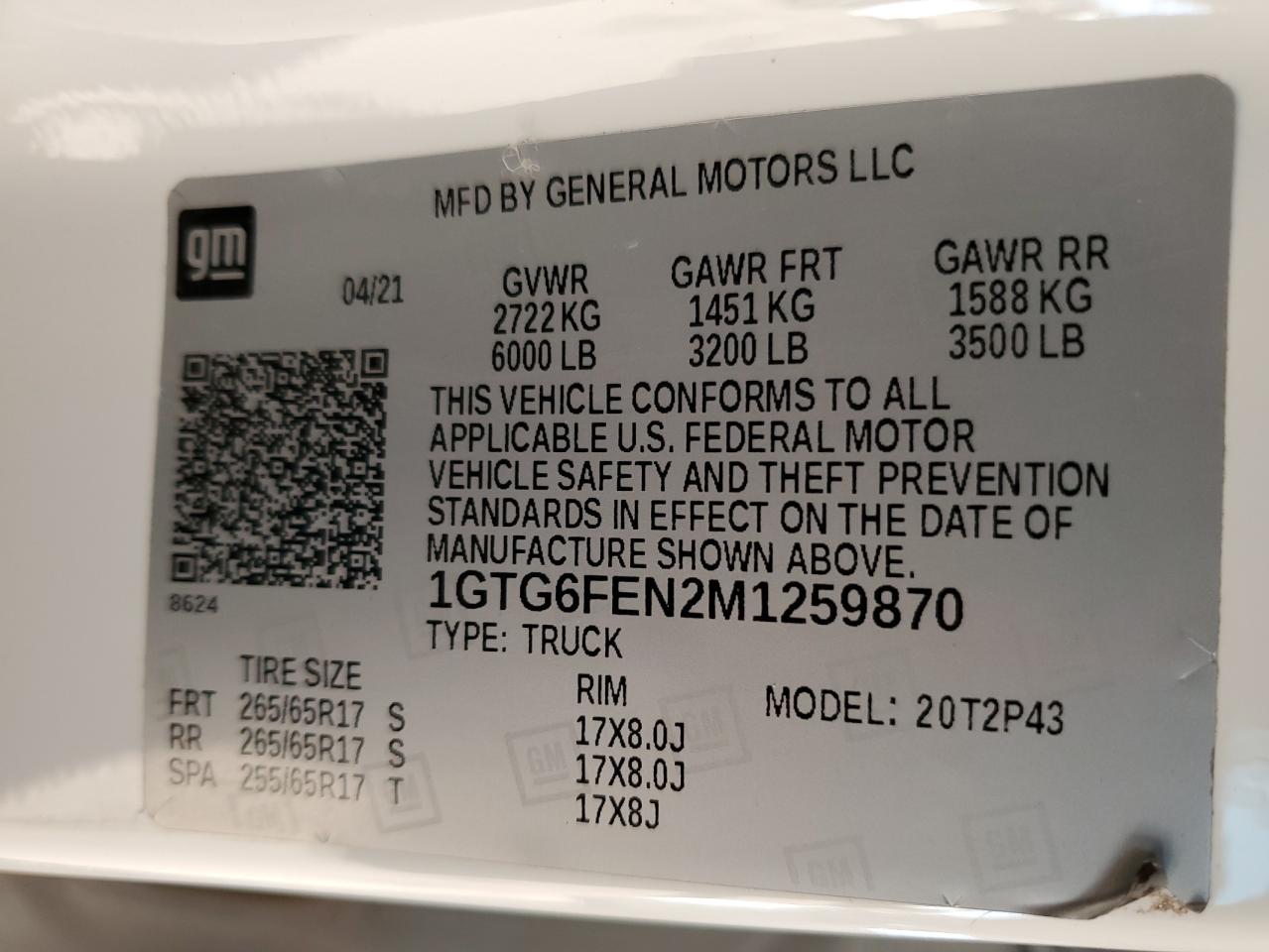 2021 GMC Canyon At4 VIN: 1GTG6FEN2M1259870 Lot: 92833575
