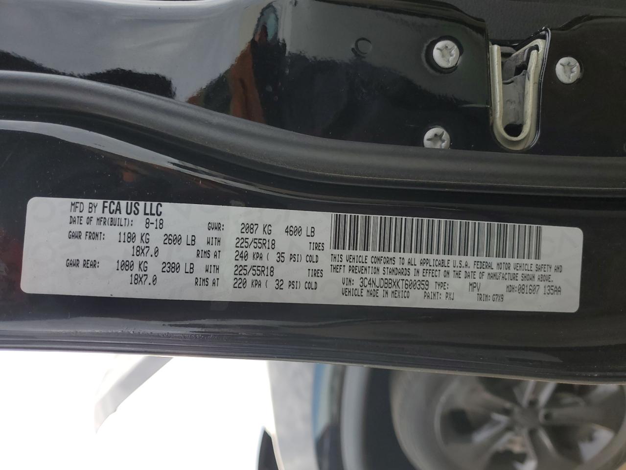 2019 Jeep Compass Latitude VIN: 3C4NJDBBXKT600359 Lot: 91095455