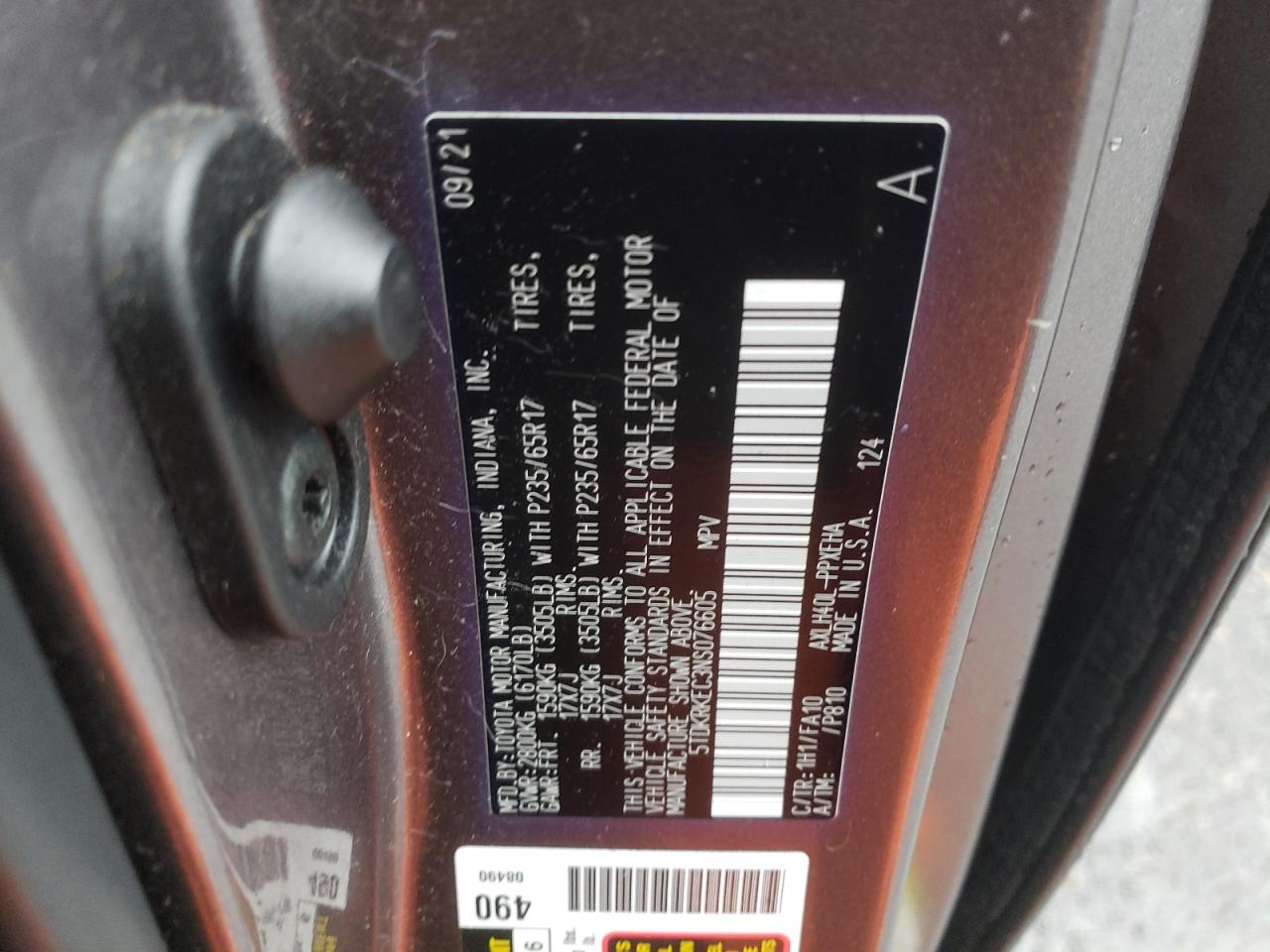 2022 Toyota Sienna Le VIN: 5TDKRKEC3NS076605 Lot: 91306485