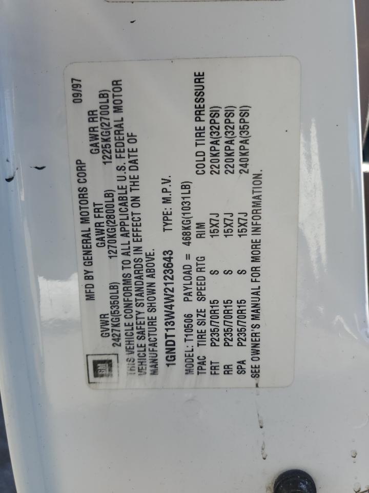 1998 Chevrolet Blazer VIN: 1GNDT13W4W2123643 Lot: 90885945