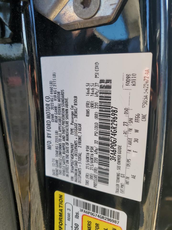 2016 Ford Fusion S VIN: 3FA6P0G74GR296987 Lot: 91328775