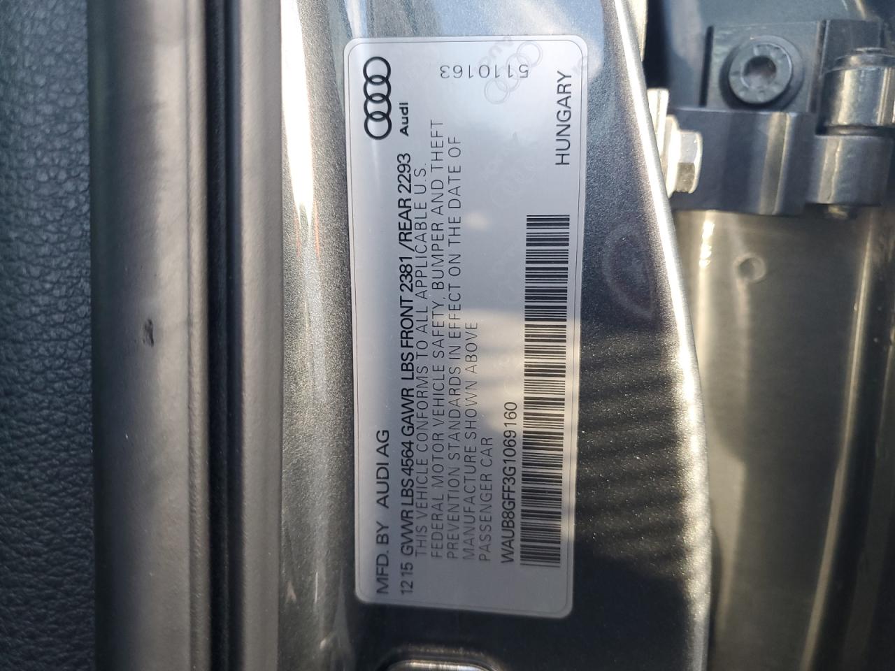 2016 Audi A3 Premium VIN: WAUB8GFF3G1069160 Lot: 91911215