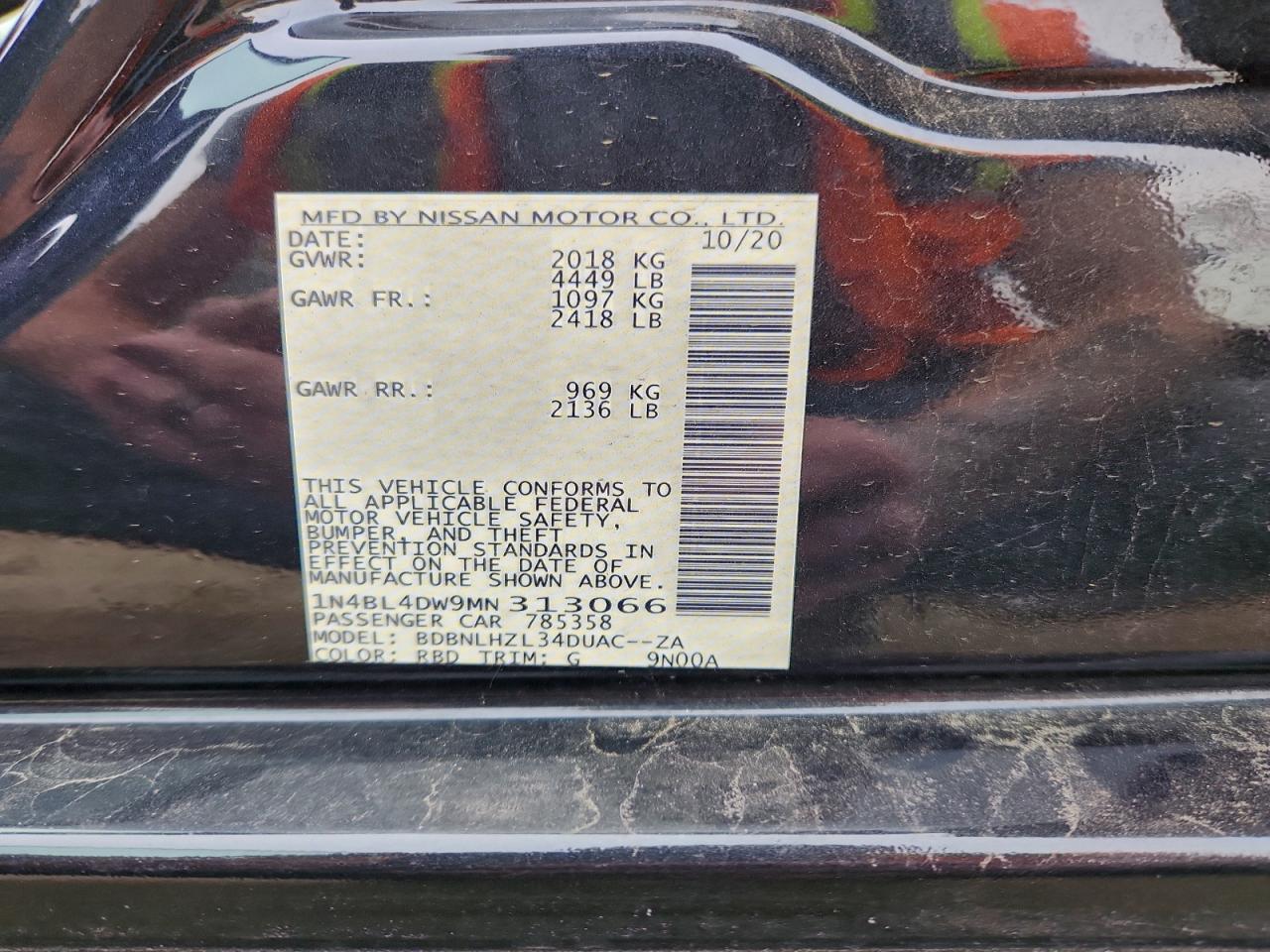 2021 Nissan Altima Sv VIN: 1N4BL4DW9MN313066 Lot: 91894715