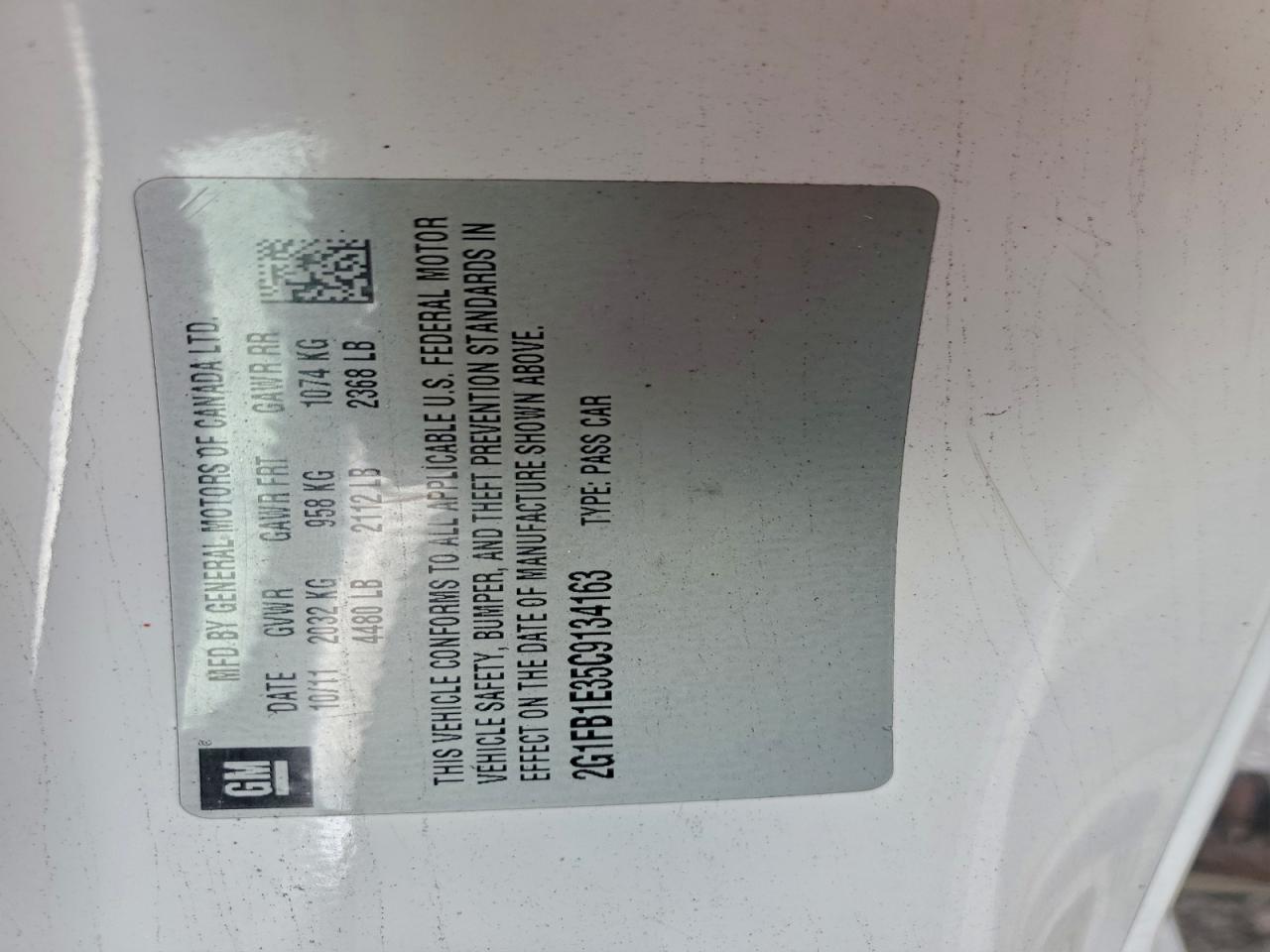 2012 Chevrolet Camaro Lt VIN: 2G1FB1E35C9134163 Lot: 94407755