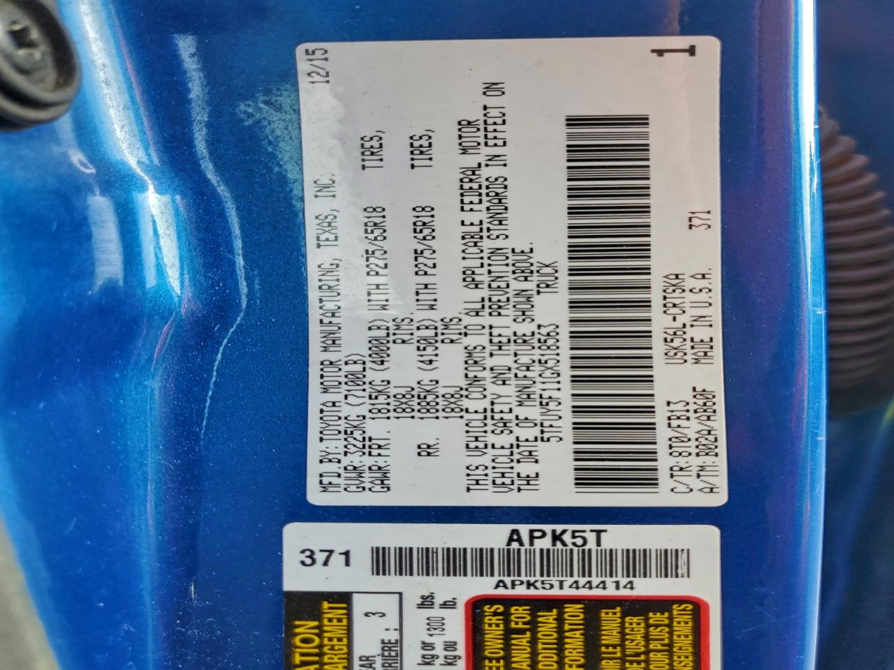 2016 Toyota Tundra Double Cab Sr VIN: 5TFUY5F11GX518563 Lot: 93860485