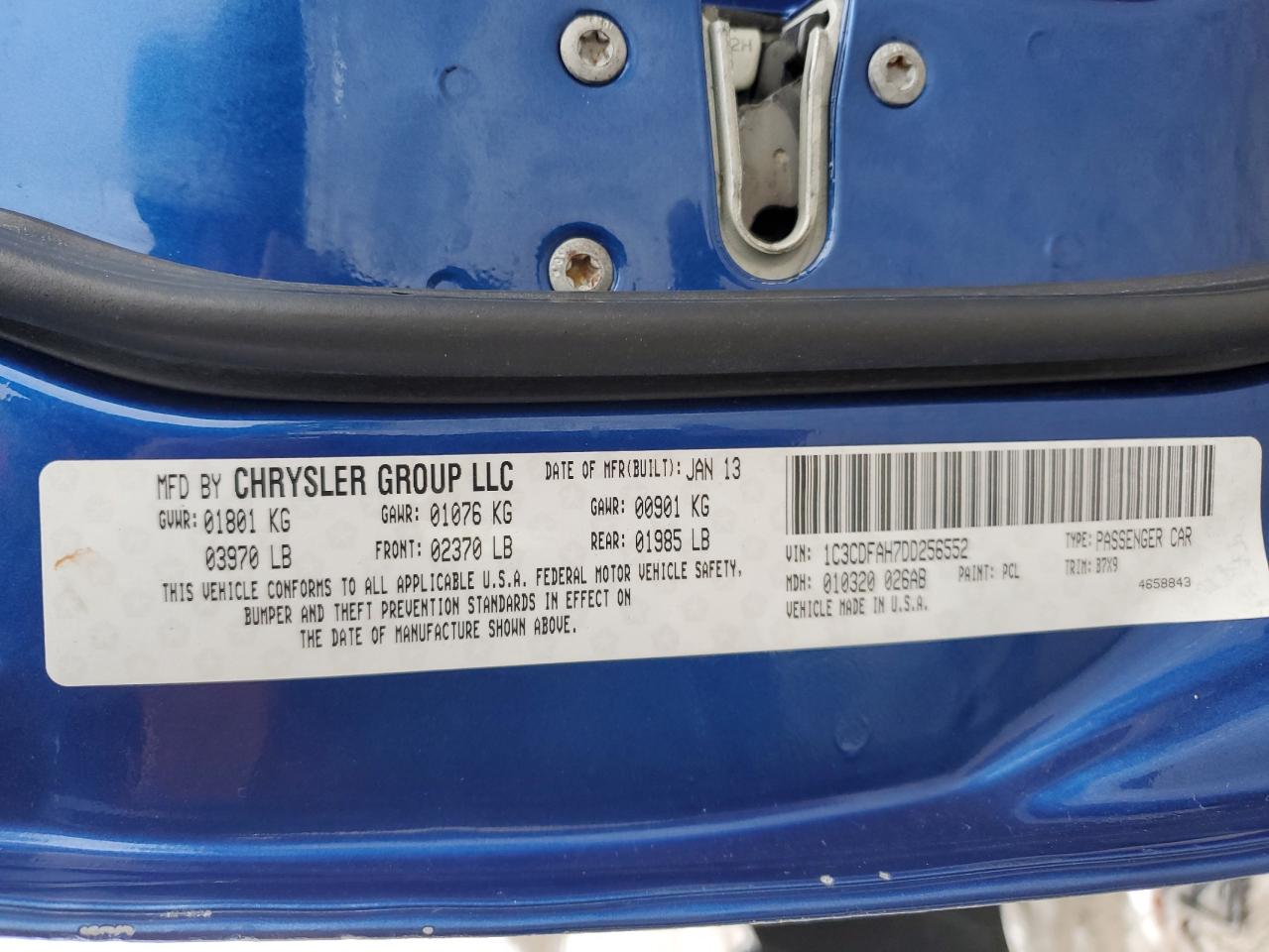 2013 Dodge Dart Se VIN: 1C3CDFAH7DD256552 Lot: 92112755