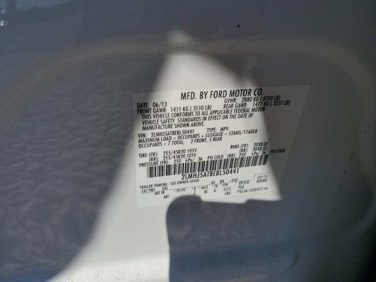 2014 Lincoln Mkt VIN: 2LMHJ5AT8EBL50441 Lot: 91821725