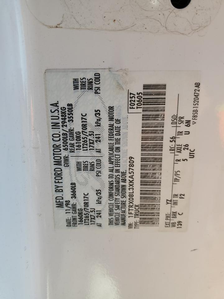 1999 Ford F150 VIN: 1FTRX08L3XKA57809 Lot: 91516805