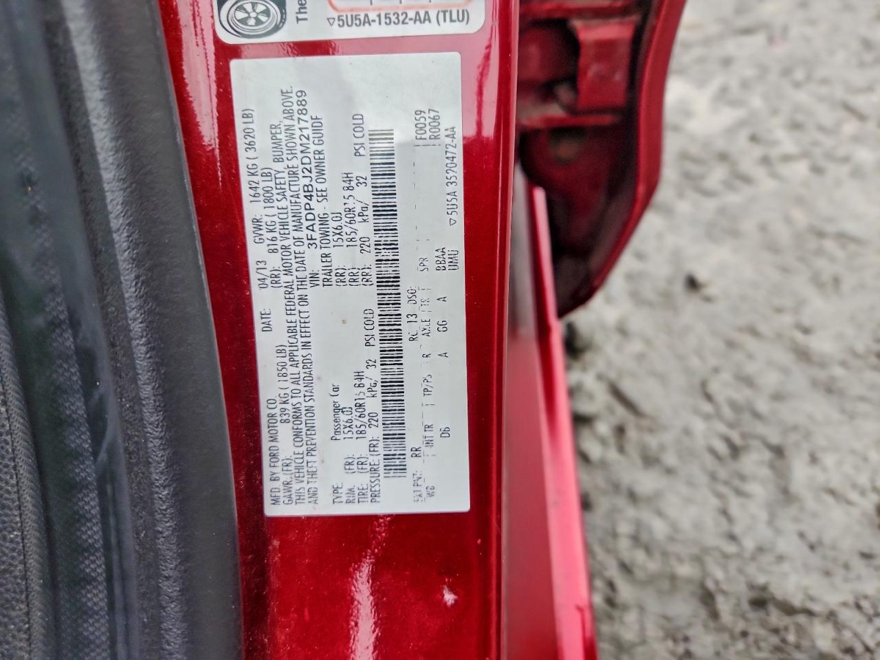 2013 Ford Fiesta Se VIN: 3FADP4BJ2DM217889 Lot: 93507325