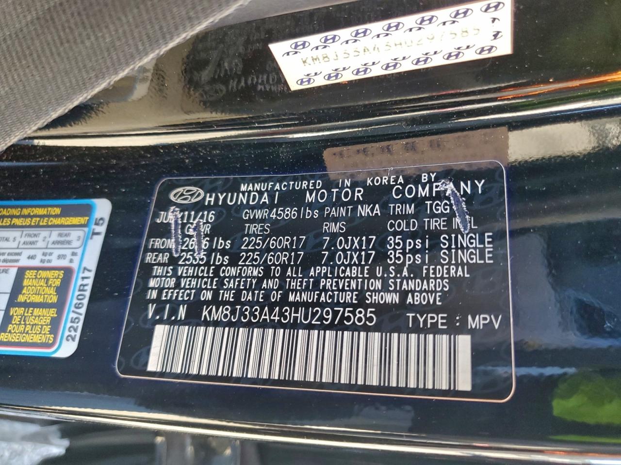 2017 Hyundai Tucson Limited VIN: KM8J33A43HU297585 Lot: 94382415