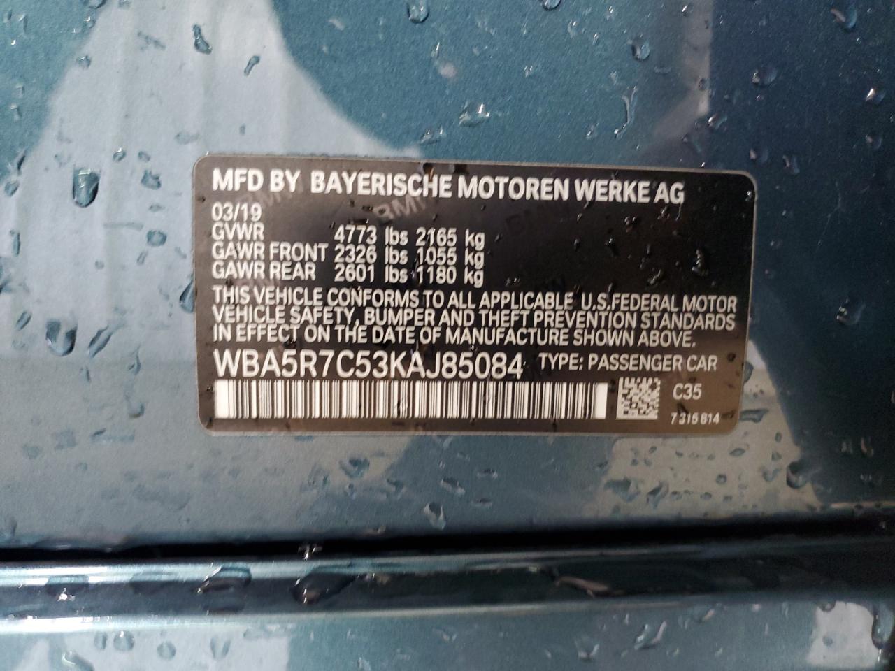 2019 BMW 330Xi VIN: WBA5R7C53KAJ85084 Lot: 93414395