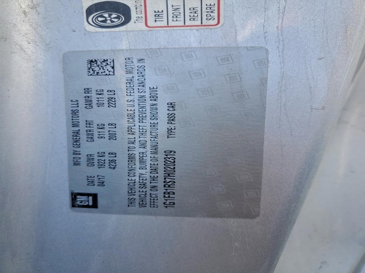 2017 Chevrolet Camaro Lt VIN: 1G1FB1RS7H0202319 Lot: 93904185