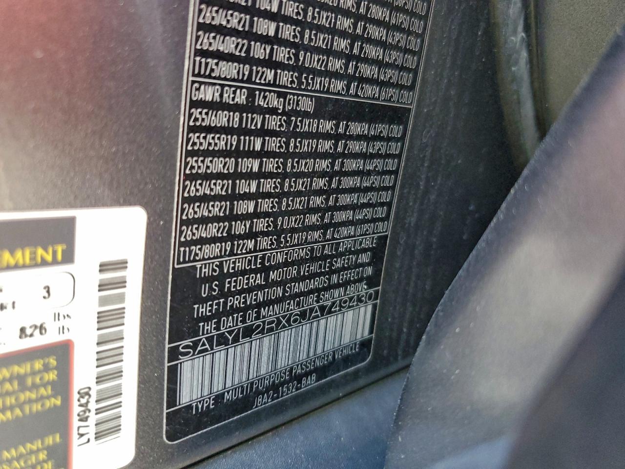 2018 Land Rover Range Rover Velar R-Dynamic Se VIN: SALYL2RX6JA749430 Lot: 94032255