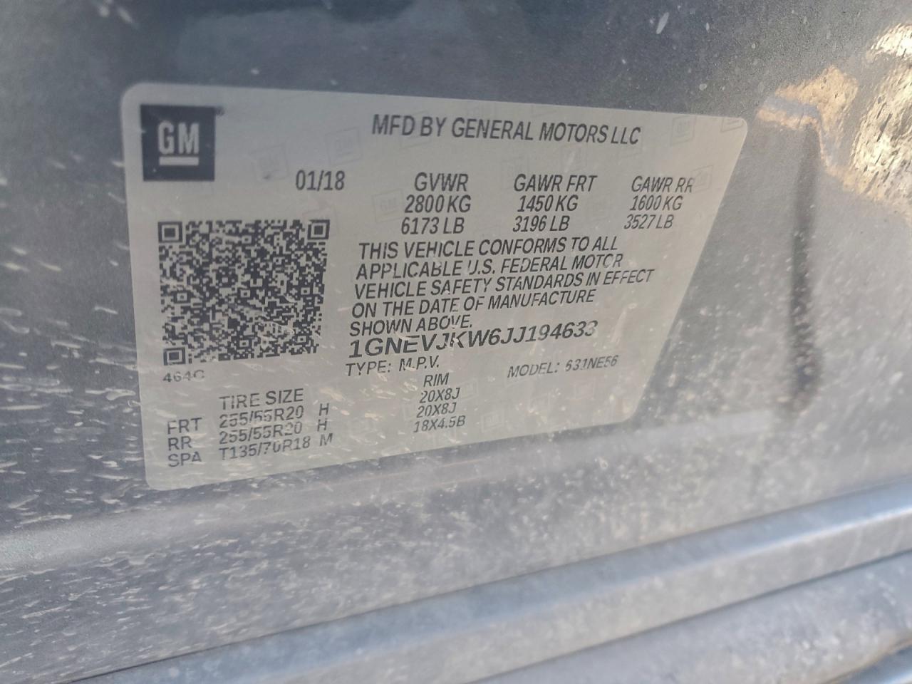 2018 Chevrolet Traverse Premier VIN: 1GNEVJKW6JJ194633 Lot: 94139245