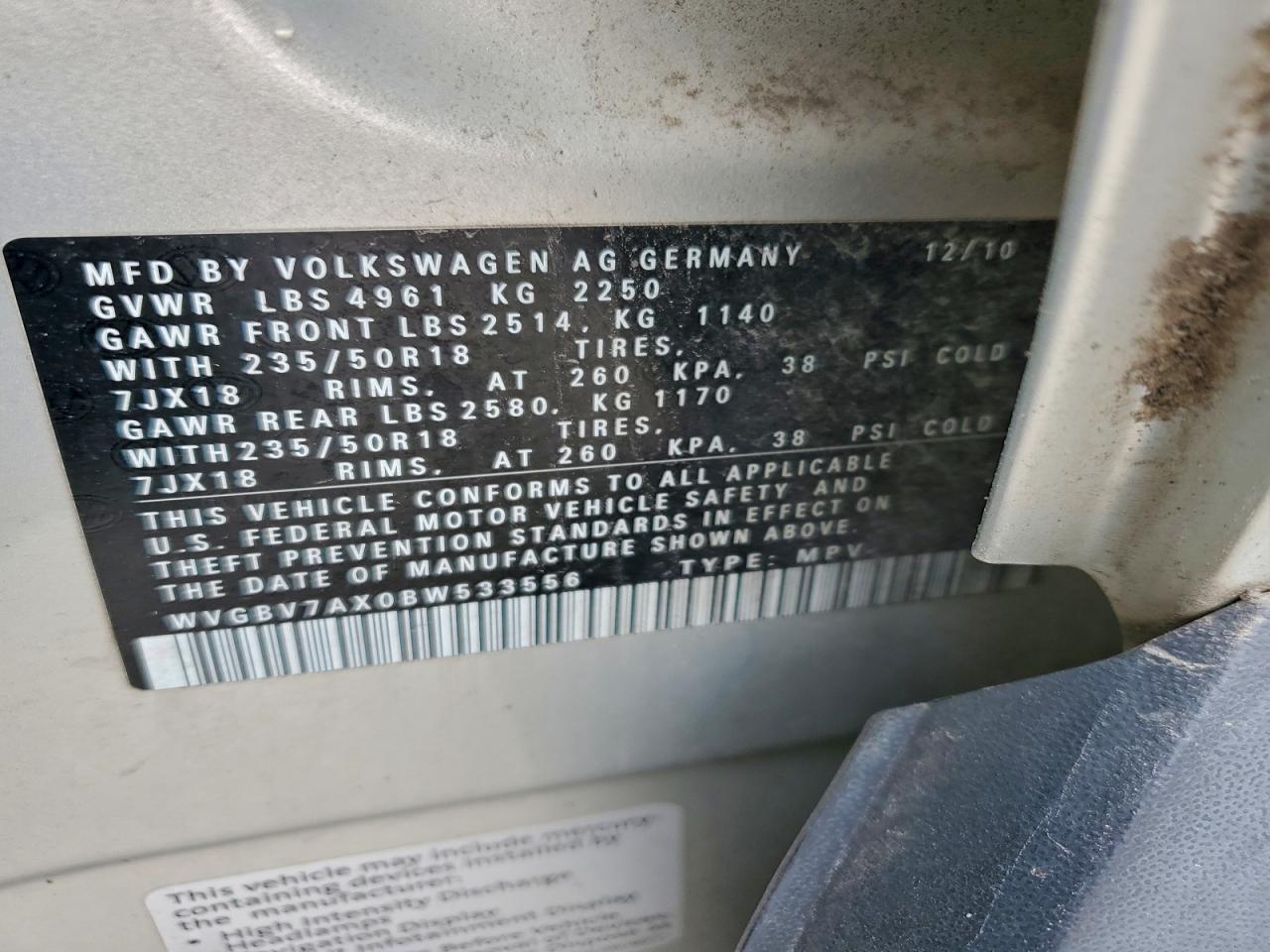 2011 Volkswagen Tiguan S VIN: WVGBV7AX0BW533556 Lot: 94728195