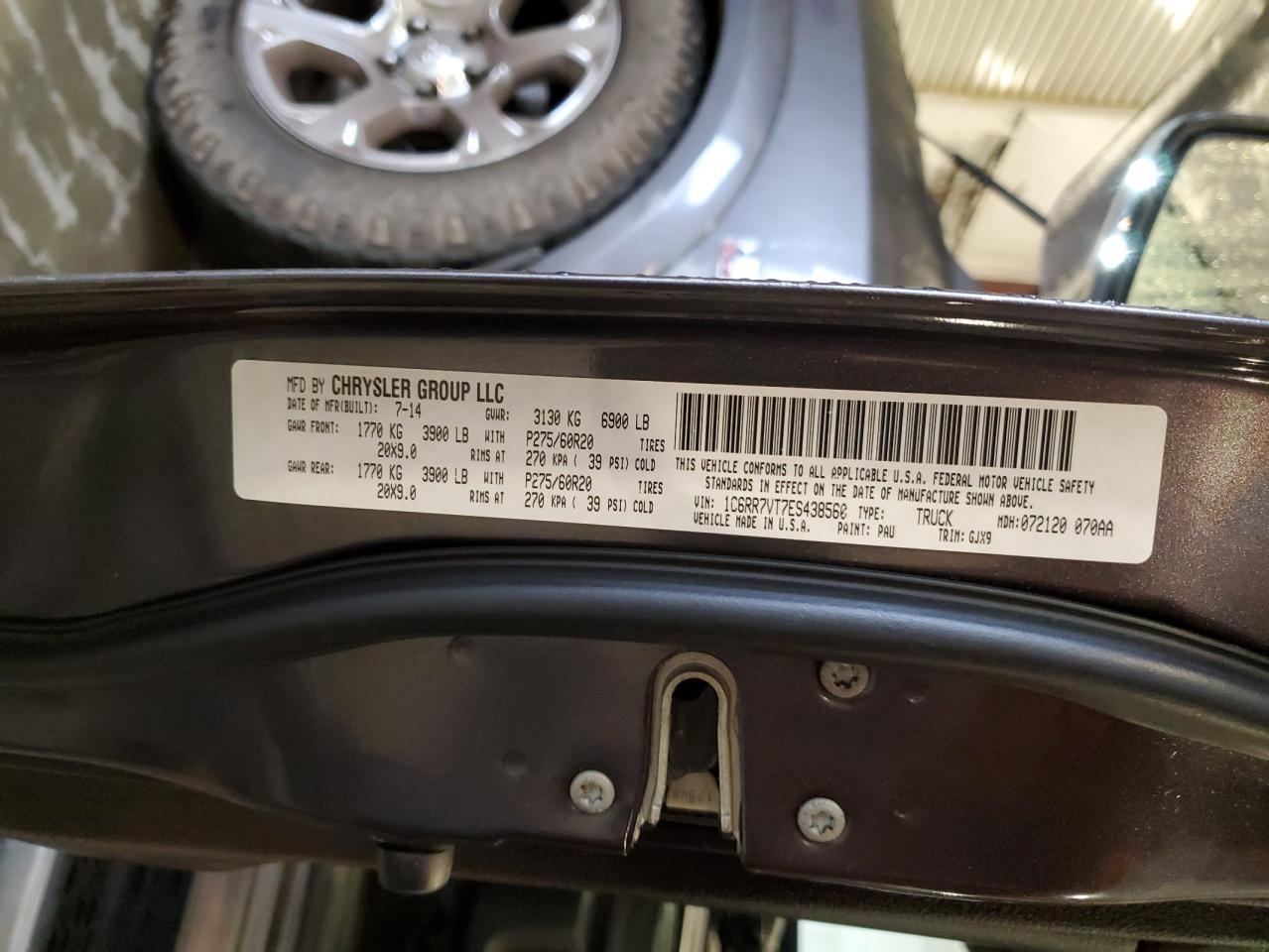 2014 Ram 1500 Laramie VIN: 1C6RR7VT7ES438560 Lot: 93435175