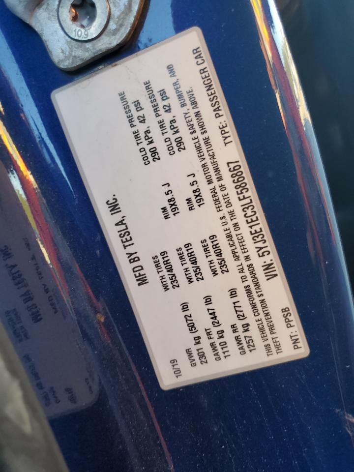2020 Tesla Model 3 VIN: 5YJ3E1EC3LF586867 Lot: 90074405