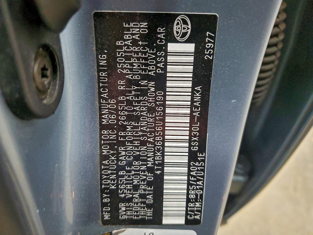 2006 Toyota Avalon Xl VIN: 4T1BK36B56U156190 Lot: 94302805