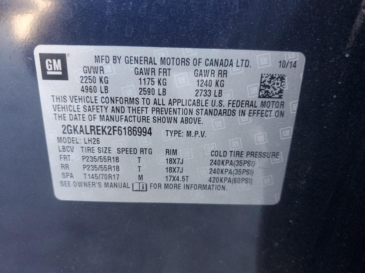 2015 GMC Terrain Sle VIN: 2GKALREK2F6186994 Lot: 92901715